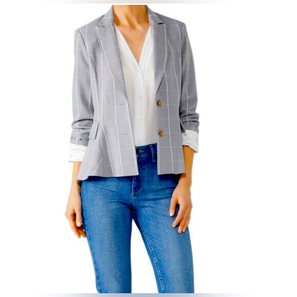 Rachel Roy Windowpane Plaid Blazer Sz 16W Gray NWT - Picture 1 of 3